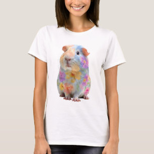 Camiseta Retrato de Porquinho-da-Índia Pintado com Flores M