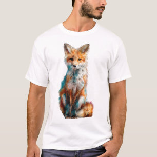 Camiseta Retrato de Raposa Vermelha Pintada em Aquarela Abs