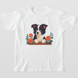 Camiseta Retrato de Rosa Cachorro Cachorro Collie Fronteiri
