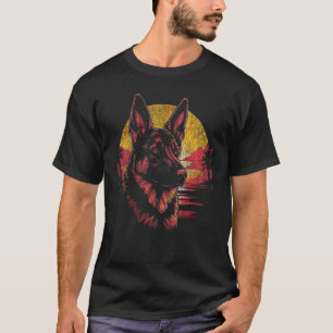 Camiseta Retrato de rosto de pastor alemão design retrô vin