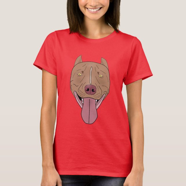 Camiseta Retrato de sorriso do pitbull - linha arte (Frente)