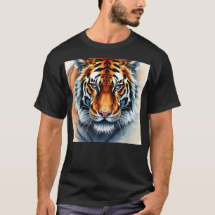 Camiseta Retrato de Tigre em Aquarela Com Olhos Ferozes