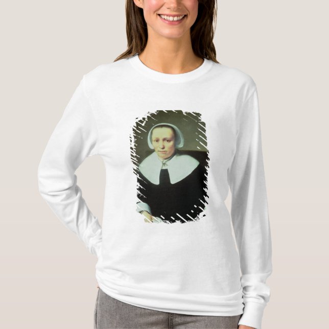 Camiseta Retrato de uma senhora com colarinho branco e os (Frente)