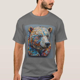 Camiseta Retrato de Urso Pardo em Arte de Vidro Pintado