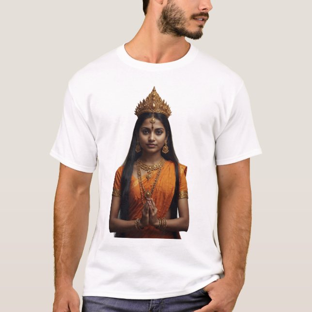 Camiseta Retrato Devocional da Rainha Hindu (Frente)