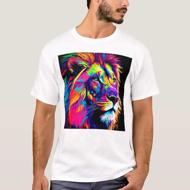 Camiseta Retrato digital de 3d Lion (Frente)