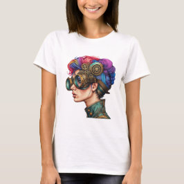 Camiseta Retrato do Cabelo Arco-Íris Steampunk