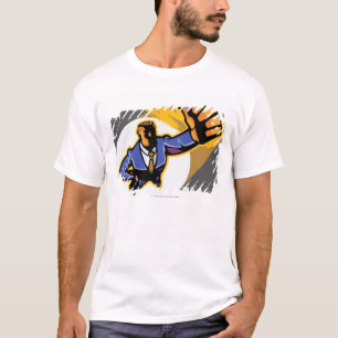 Camiseta Retrato do homem novo que mostra os polegares