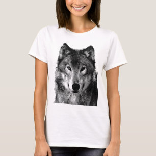 Camiseta Retrato do Lobo Negro e Branco