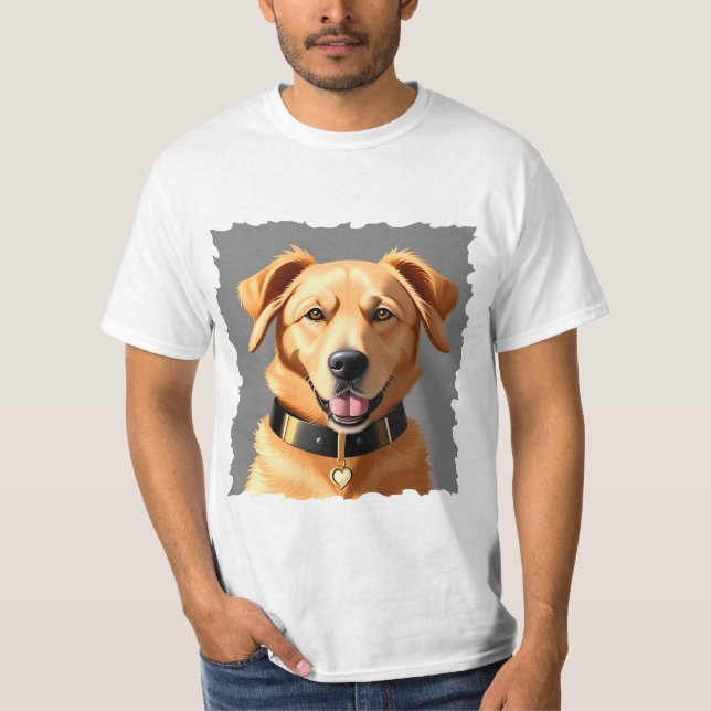 Camiseta Retrato do ouro Retriever Vestindo Colar Preta (Frente)