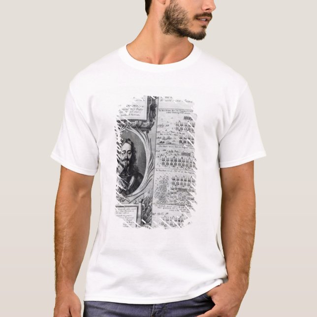 Camiseta Retrato do rei Charles Eu com diagramas (Frente)