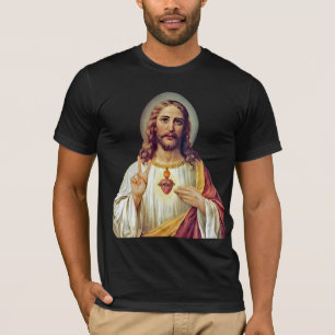 Camiseta Retrato do Sagrado Coração de Jesus Sinal de Paz