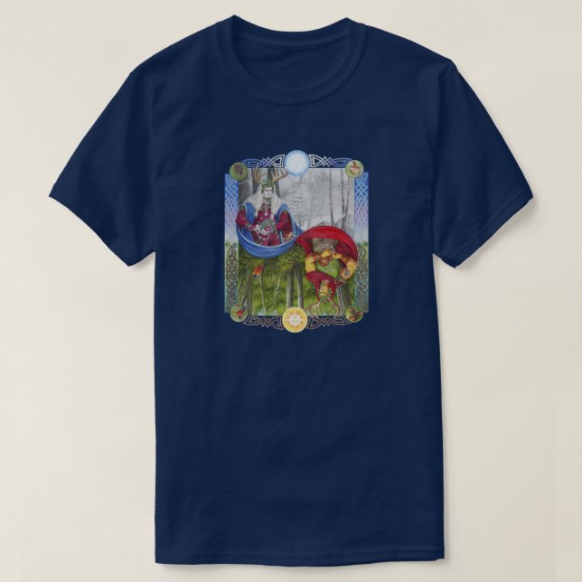 Camiseta Retrato Duplo de Oak King e Holly King (Frente do Design)