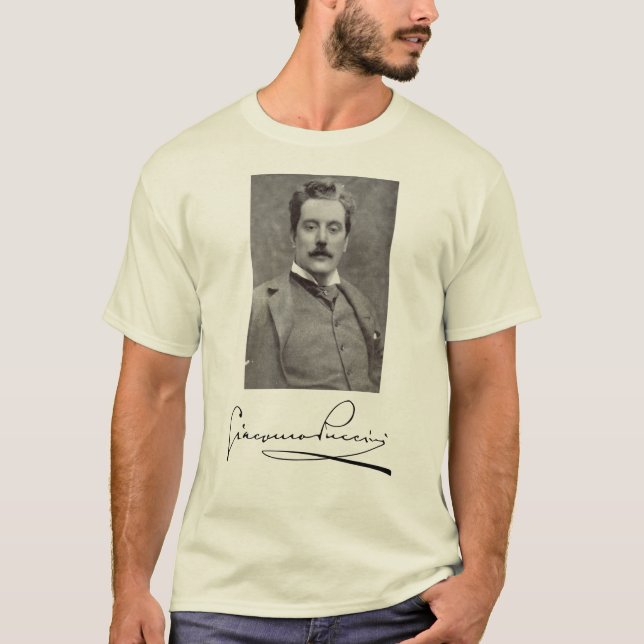 Camiseta Retrato e assinatura de Giacomo Puccini (Frente)