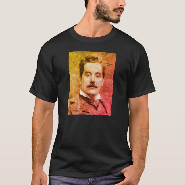 Camiseta Retrato e assinatura de Giacomo Puccini (Frente)