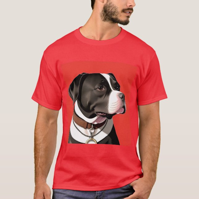 Camiseta Retrato Elegante de um Cachorro Negro e Branco (Frente)
