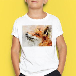 Camiseta Retrato em Aquarela da Raposa Vermelha 01