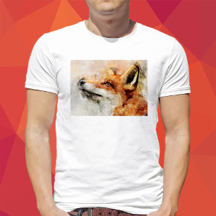 Camiseta Retrato em Aquarela da Raposa Vermelha 01
