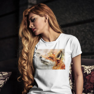Camiseta Retrato em Aquarela da Raposa Vermelha 01