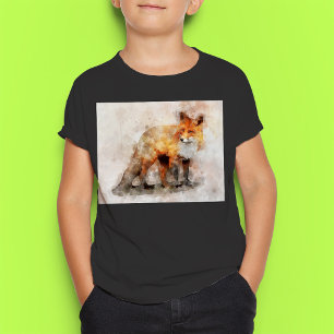 Camiseta Retrato em Aquarela da Raposa Vermelha 04