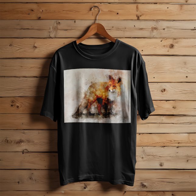 Camiseta Retrato em Aquarela da Raposa Vermelha 04 (Red Fox Watercolor Portrait 04. Men Basic Black T-Shirt)