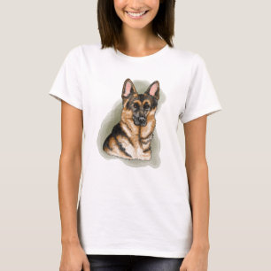 Camiseta Retrato em Aquarela de Pastor Alemão Preto e Casta