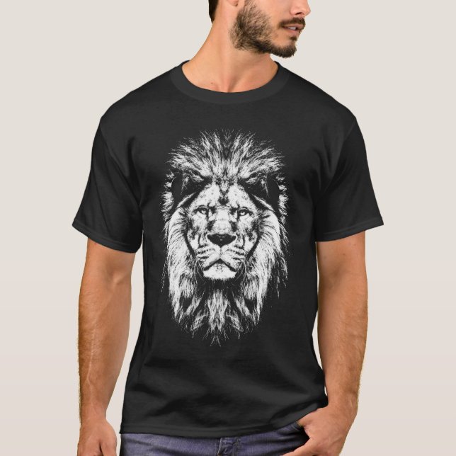 Camiseta Retrato engraçado de cabeça de leão (Frente)