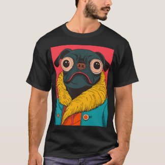 Camiseta Retrato engraçado de Pug Arte de Moda Animal Color