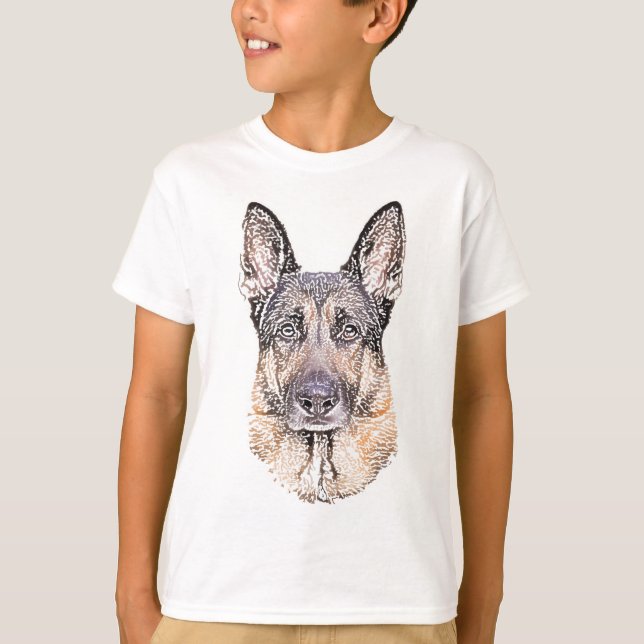 Camiseta Retrato esboçado de um cão German shepherd (Frente)