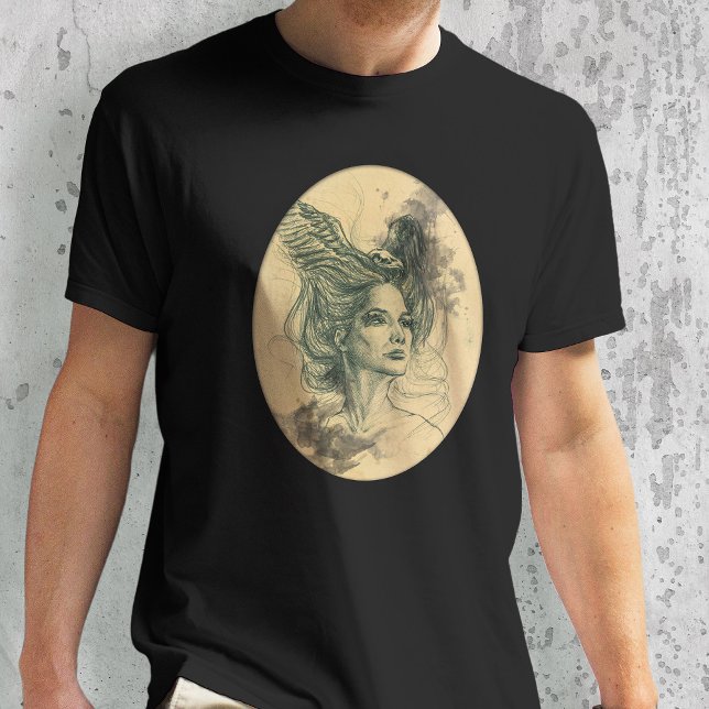 Camiseta Retrato feminino Caveira de pássaro Asas Fantasia  (Criador carregado)