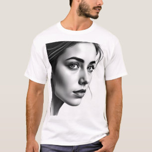 Camiseta Retrato feminino elegante - Preto e Branco-A