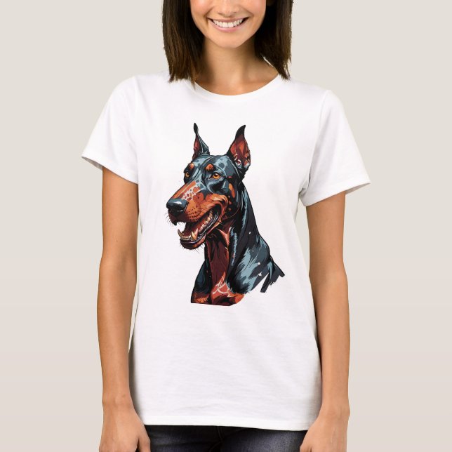 Camiseta Retrato Feroz de Doberman Presente de Cachorro Agr (Frente)