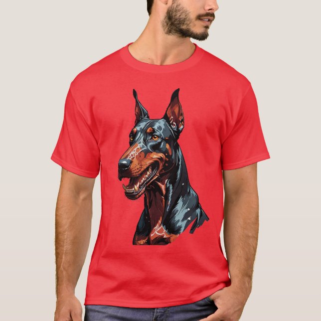 Camiseta Retrato Feroz de Doberman Presente de Cachorro Agr (Frente)