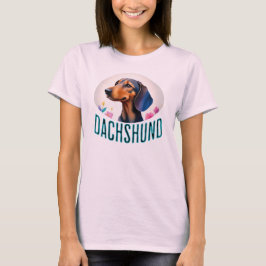 Camiseta Retrato Floral de Dachshund Vintage Feminino Retro