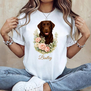 Camiseta Retrato Floral de Labrador Chocolate
