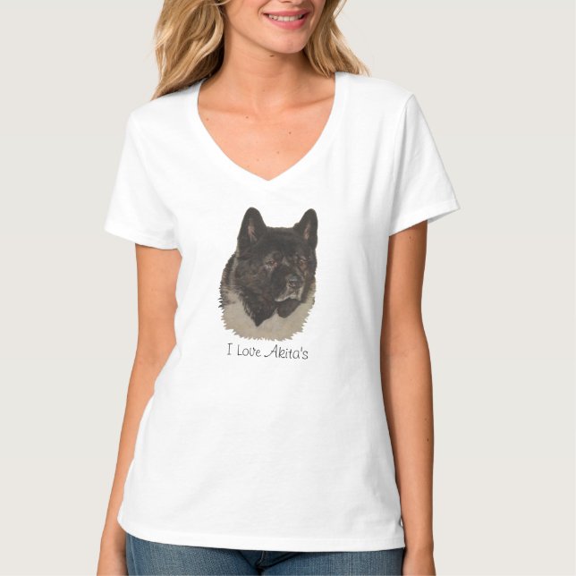 Camiseta retrato fofo de um cão akita japonês com slogan ak (Frente)