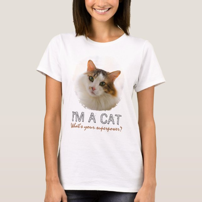Camiseta Retrato Gato Bonito E Adorável (Frente)