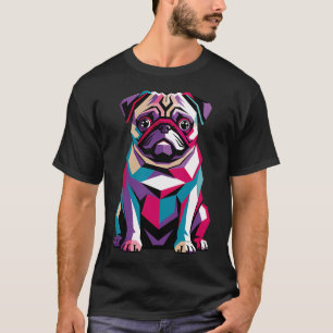 Camiseta Retrato Geométrico de Cachorro Pug Colorido Pop Ar