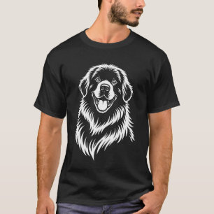 Camiseta Retrato Ilustrado de Arte Linear de Cão Newfoundla