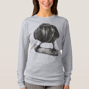 Camiseta Retrato Intricado de um Corvo num Galho