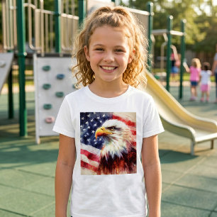 Camiseta Retrato Majestoso de Águia Careca com Bandeira Ame