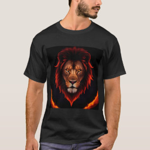 Camiseta Retrato Majestoso de Leão Flamejante com Olhos Bri