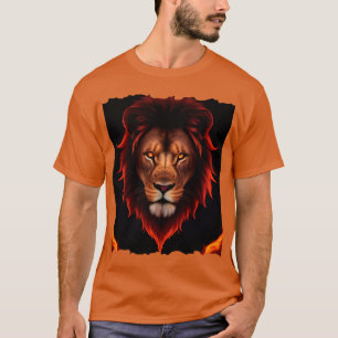 Camiseta Retrato Majestoso de Leão Flamejante com Olhos Bri