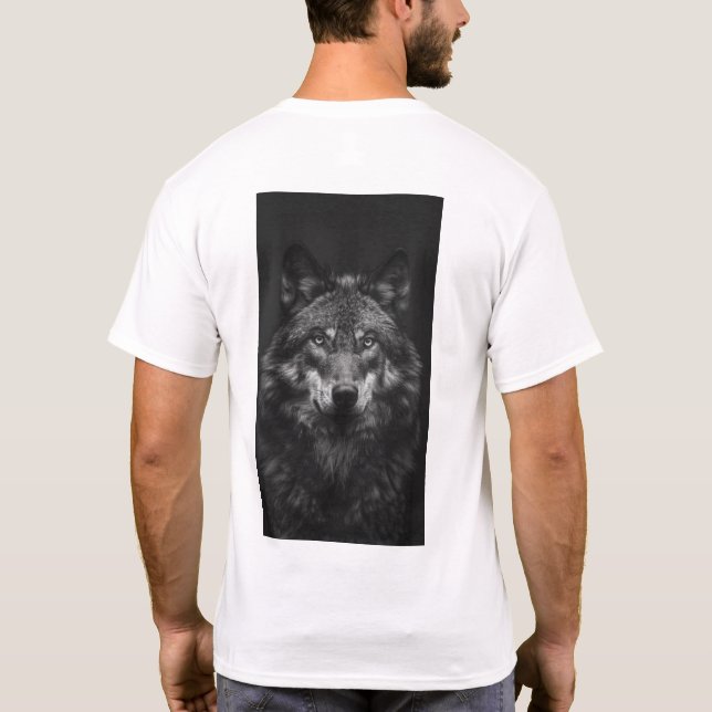 Camiseta Retrato Majestoso do Lobo - Atmosfera Preta e Bran (Verso)