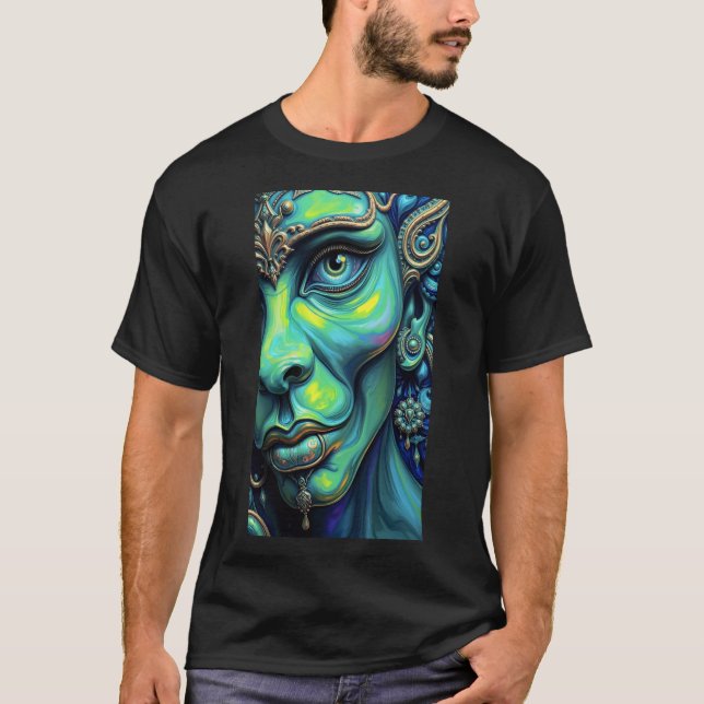 Camiseta Retrato Mistico: Fusão de Arte e Fantasia (Frente)
