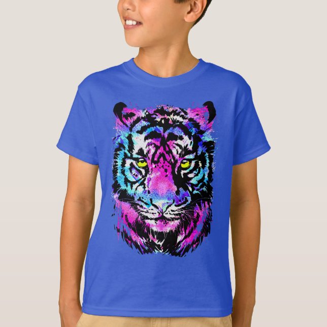 Camiseta Retrato Neon Pink Tiger Head - T-Shirt Tiger (Frente)