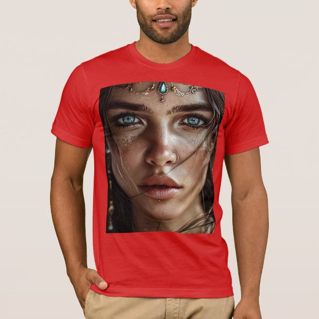 Camiseta Retrato para T-Shirt Mística de Olhos Azuis (Frente)