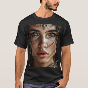 Camiseta Retrato para T-Shirt Mística de Olhos Azuis
