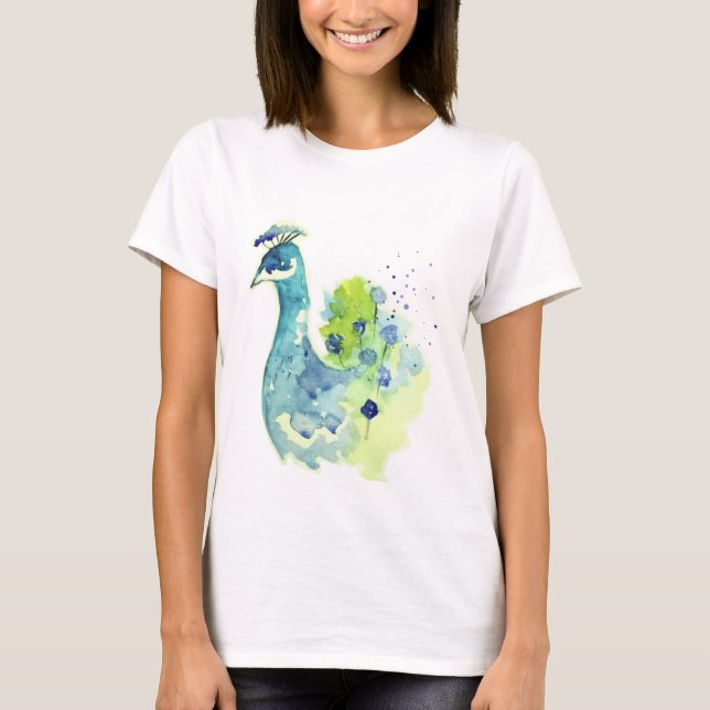 Camiseta Retrato Peacock bonito de Aquarela (Frente)
