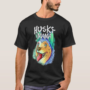 Camiseta Retrato Pop Colorido de Husky Mãe Dia das Mães M